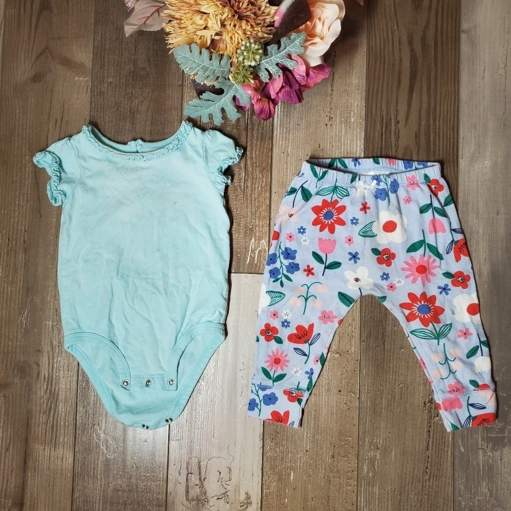 Carter's Baby Girl Size 9m Floral Spring Summer 2pc Outfit
